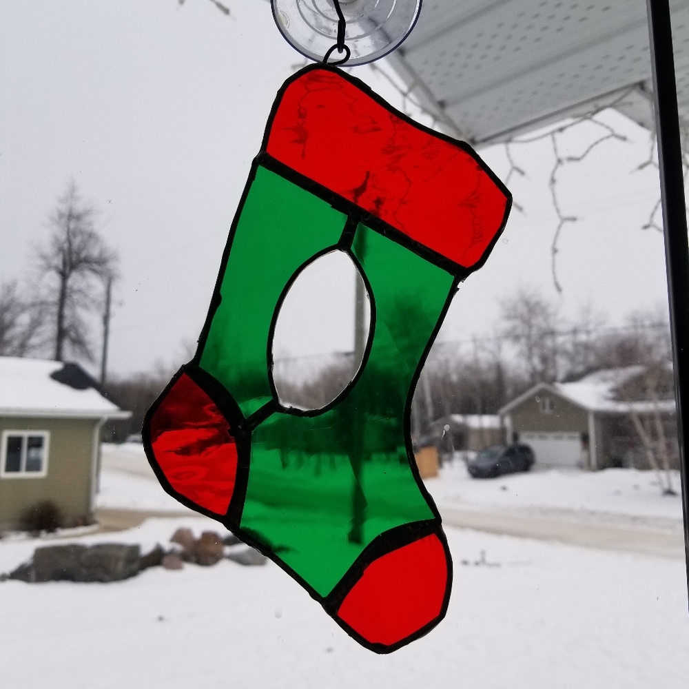 Vintage handcrafted stained glass Christmas decor